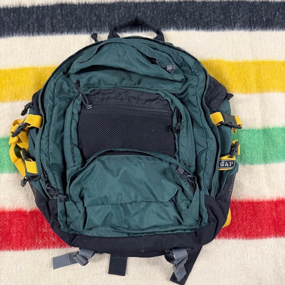 Vintage GAP Tactical Utility Backpack Green Black Yellow 90s Gorpcore Hiking Bag